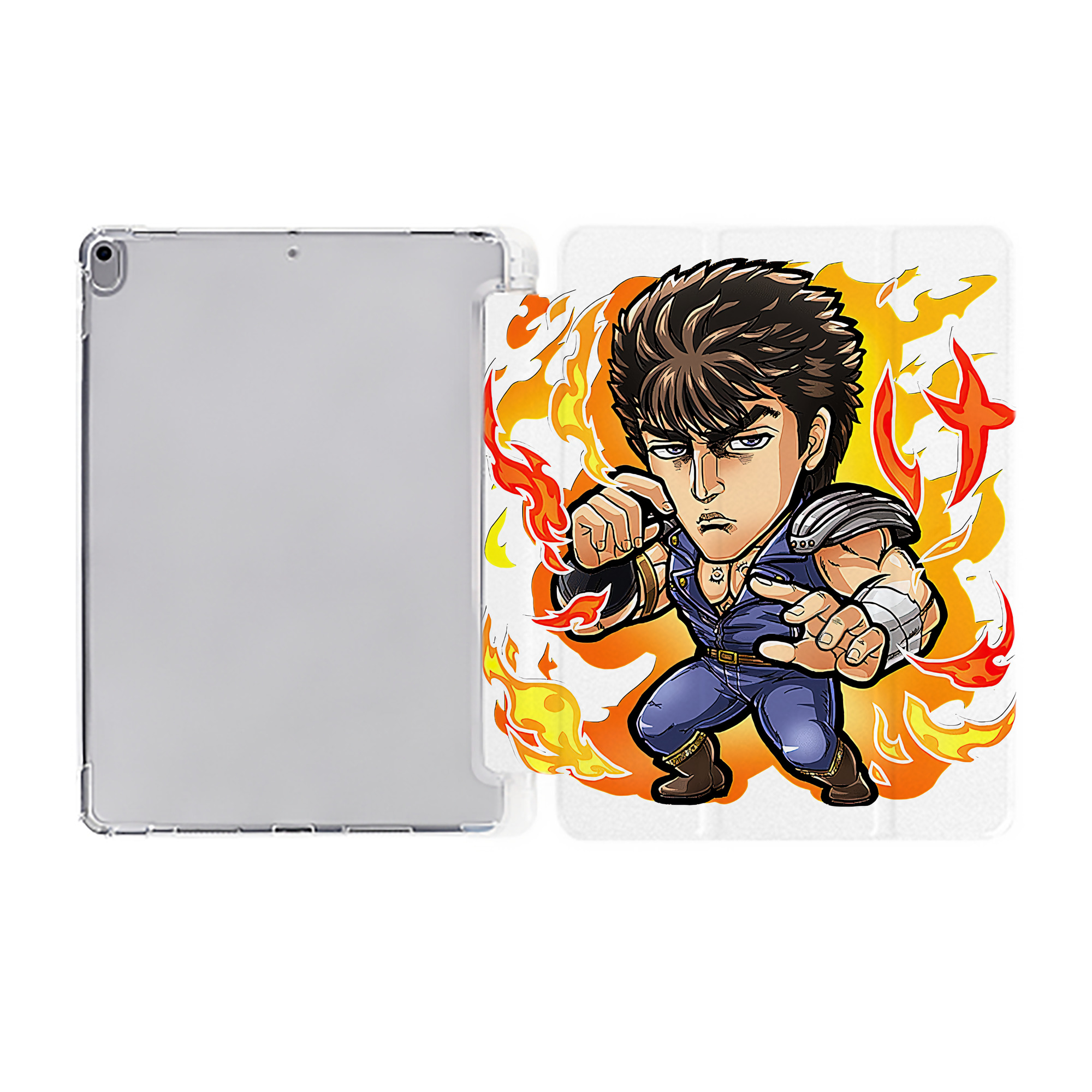 （画像用） 北斗の拳 Fist of the North Star IPad ケース ペン収納付き 三つ折りスタンド PUレザー×シリコン 対応機種9.5/10.5/10.9インチ